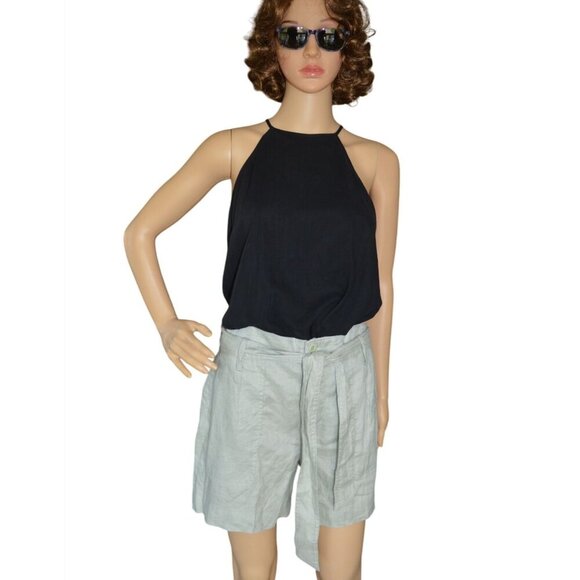 NWT Lauren Ralph Lauren Women's Belted 100% Linen Shorts Size 4 Ranch Sage Green - Picture 1 of 7
